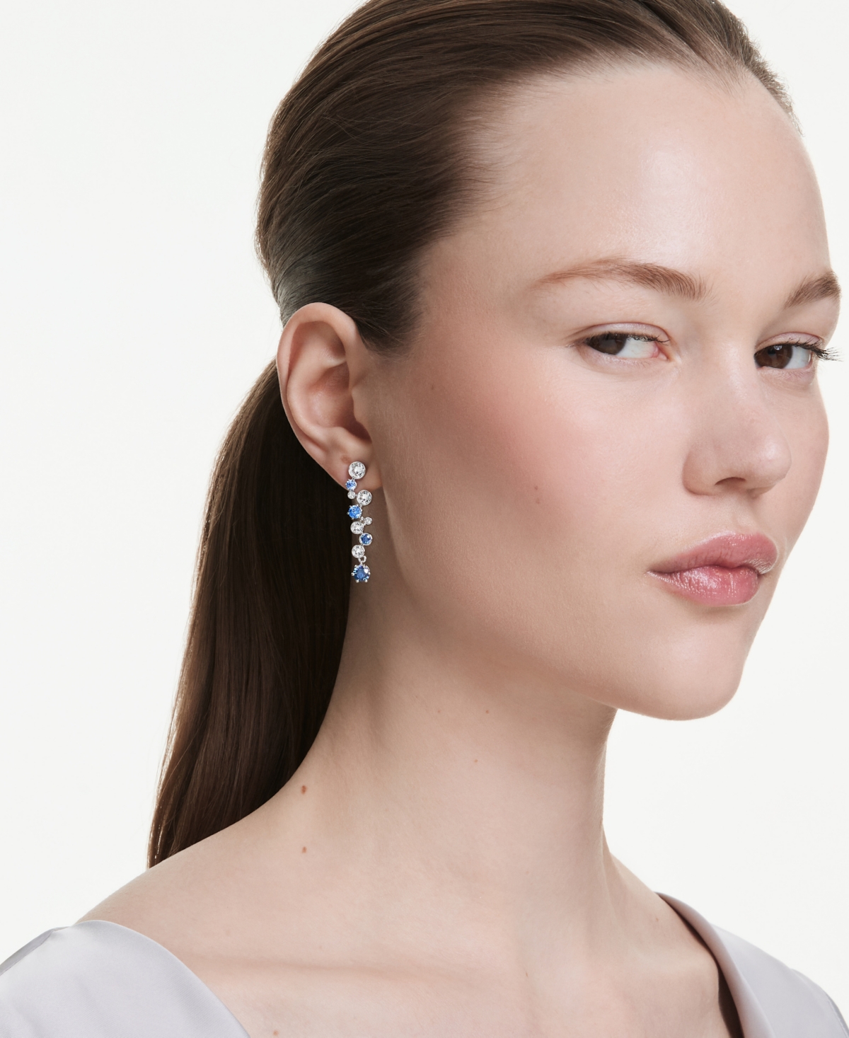 Swarovski Constella Rhodium Plated Crystal Drop Earrings In Blue