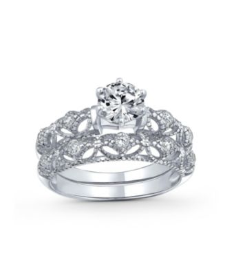 Bling Jewelry 1CT Round CZ Solitaire & Filigree Band Promise ...