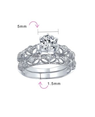1CT Round CZ Solitaire & Filigree Band Promise  Ring Set in Sterling Silver