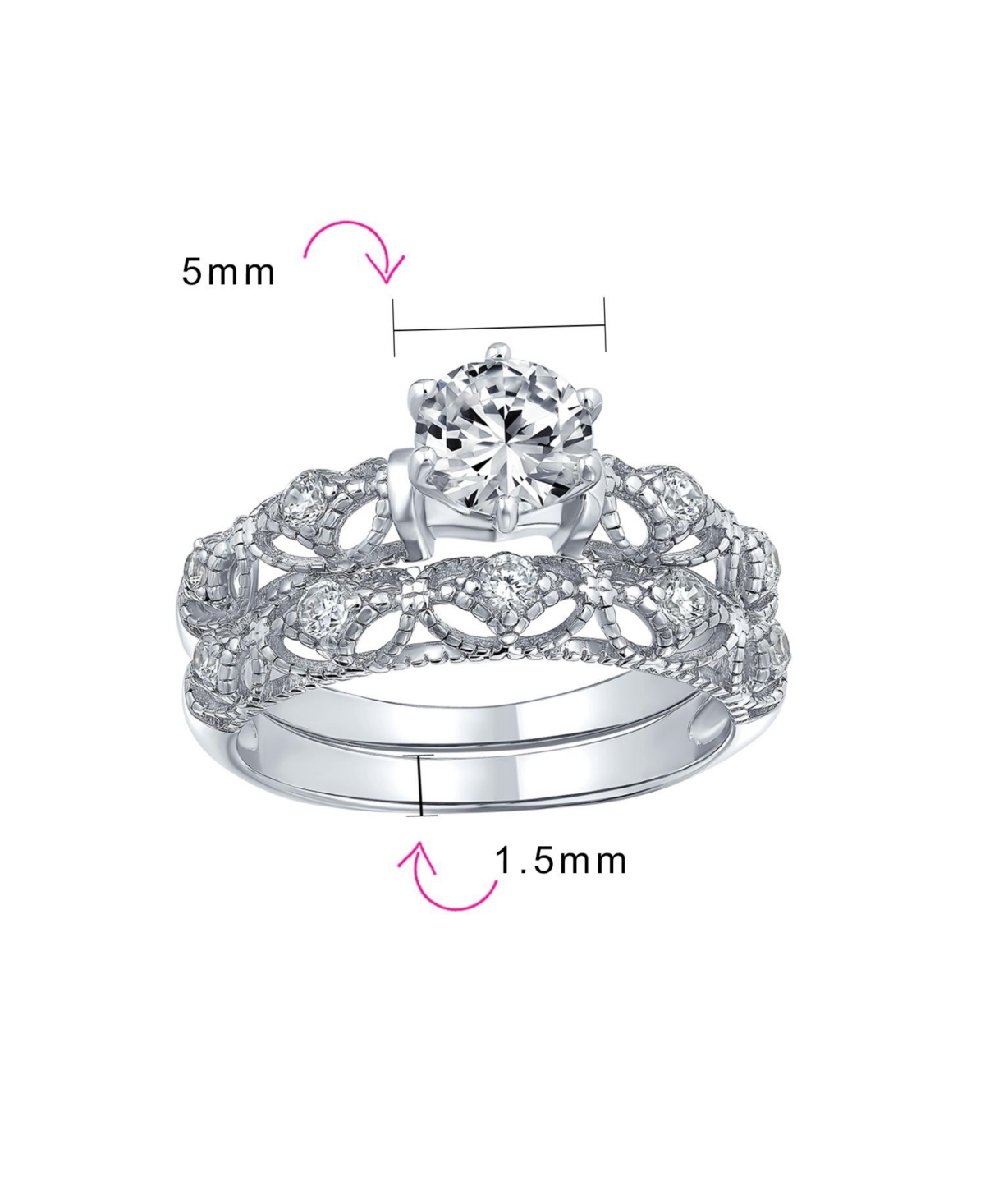 Bling Jewelry 1CT Round Cz Solitaire & Filigree Band Promise Ring Set in Sterling Silver