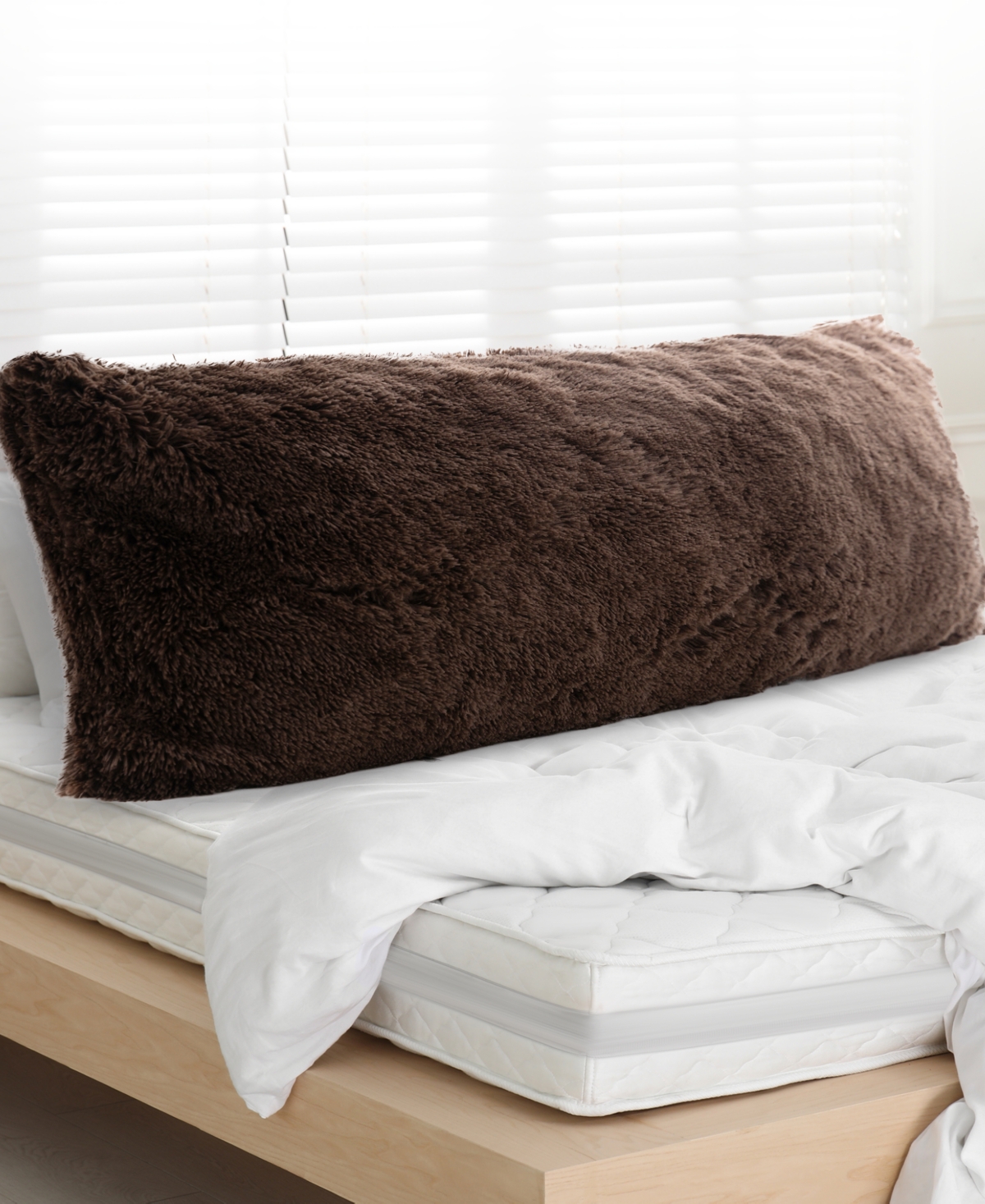 Cheer Collection Faux Fur Body Pillow, 20" X 54" In Brown