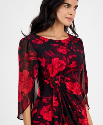 Petite Printed Cape-Sleeve Sheath Dress