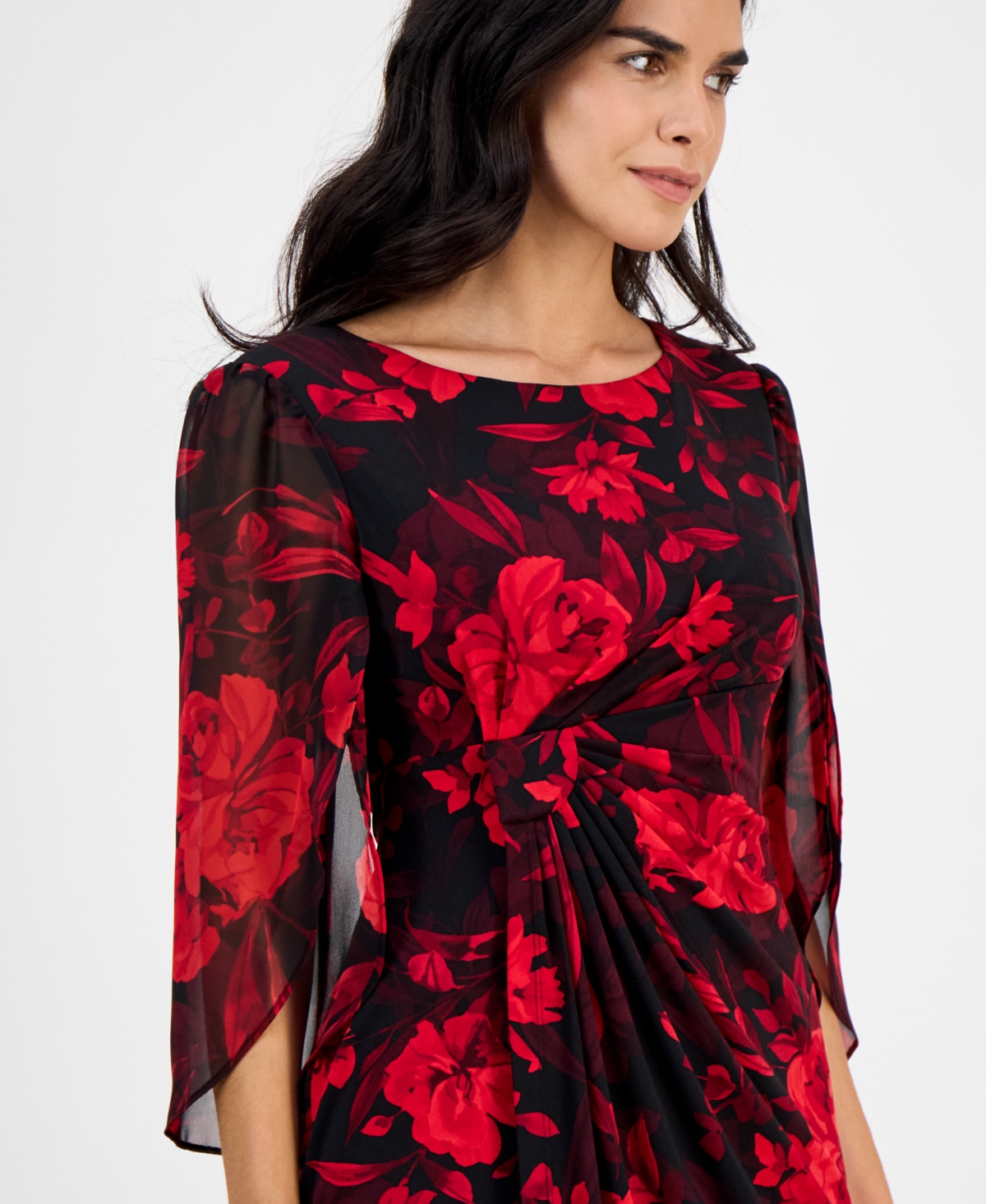 Connected Petite Printed Cape-Sleeve Sheath Dress