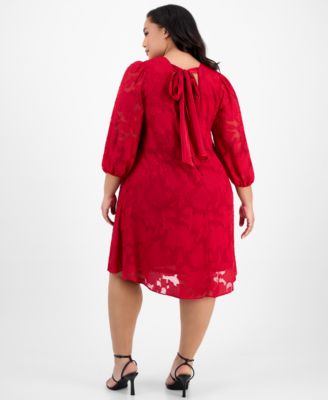 Plus Size Floral Burnout Blouson-Sleeve Shift Dress