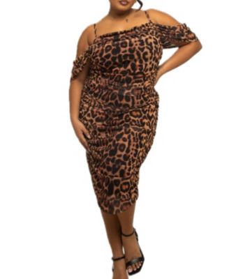 Women's Leopard Print Mesh Midi Dress