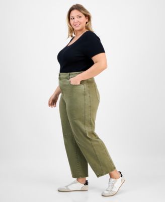 Trendy Plus Size High-Rise Barrel-Leg Jeans, Macy's Exclusive 