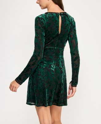 Women's Long Sleeve Velvet V-Neck Dress