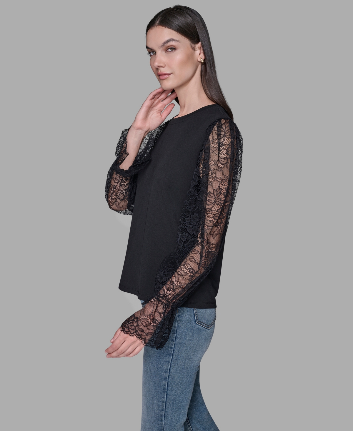 Karl Lagerfeld Women's Sheer Lace Blouse In Black
