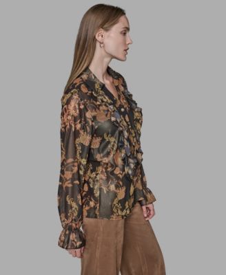 Women's Printed Ruffled Long Sleeves Blouse