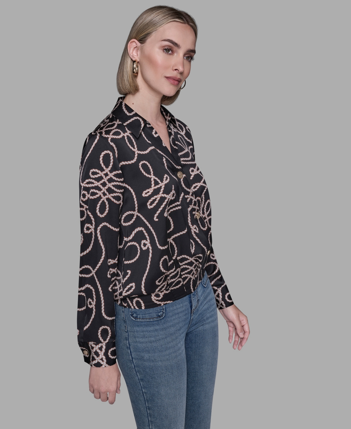 Karl Lagerfeld Paris Women's Printed Crossover Blouse