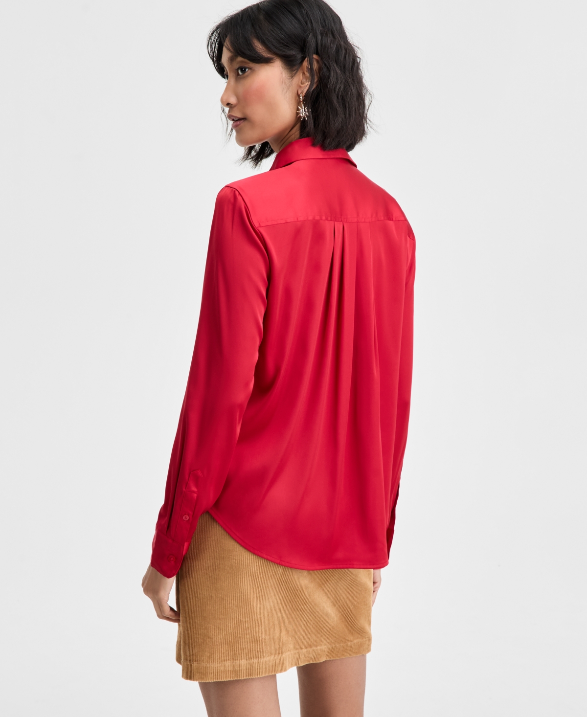 On 34th Women's Button-Front Long-Sleeve Satin Utility Shirt, Created for Macy's