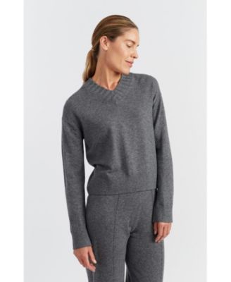 Women's Wool-Cashmere Ribbed V-neck Sweater
