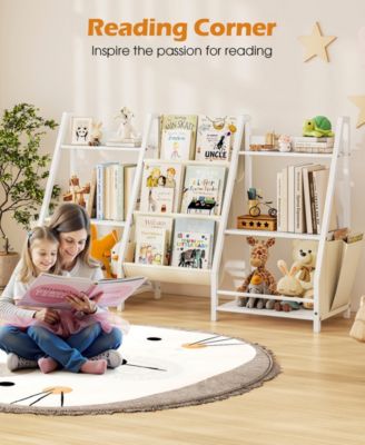 2-in-1 Kids Bookshelf and Toy Storage Organizer with Fabric Bins