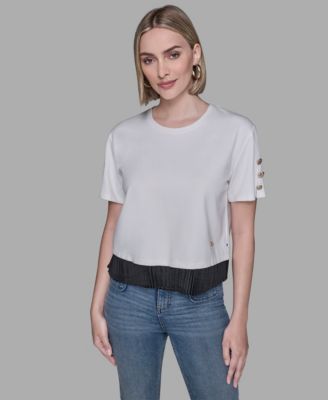 Women's Pleated Trim Hem Blouse