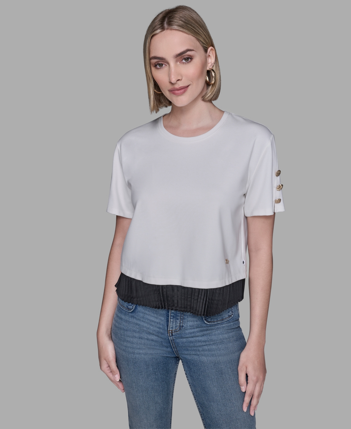 Karl Lagerfeld Paris Women's Pleated Trim Hem Blouse