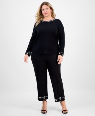 Plus Size Embellished Bracelet-Sleeve Sweater