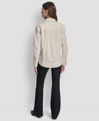 Women's Cropped Long Sleeve Button Front Shirt