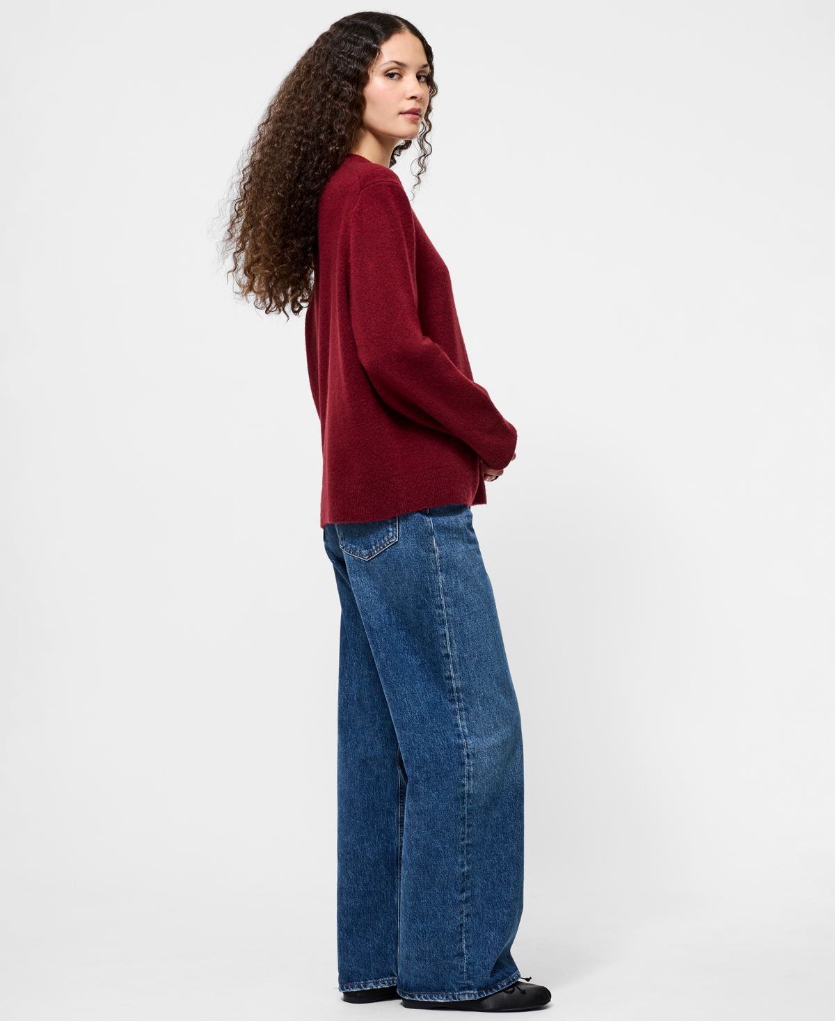 French Connection Emilia Knit Boyfriend Sweater In Burgundy