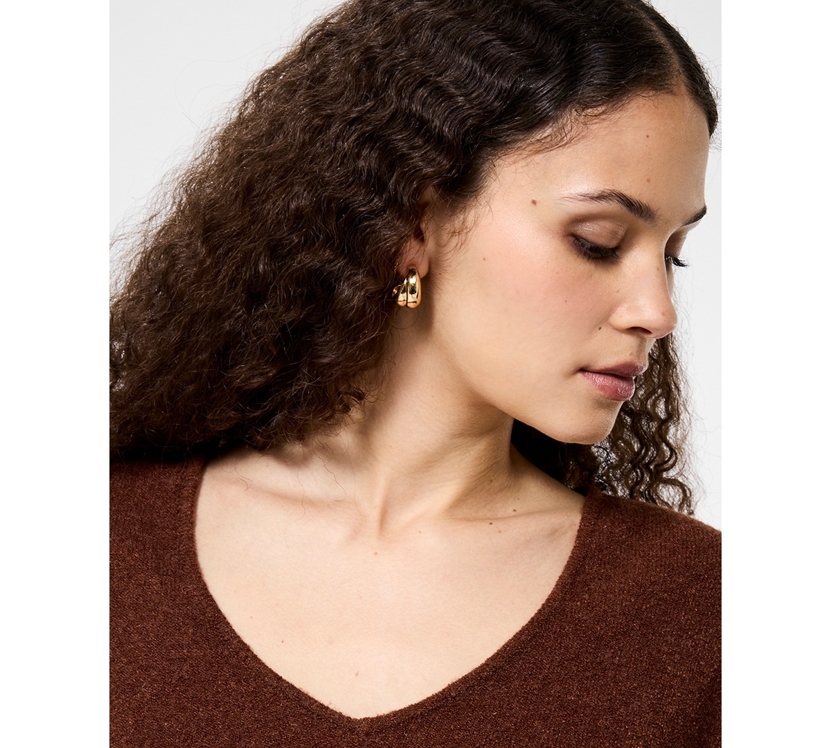 French Connection Vhari Knit V Neck Pullover Sweater In Brown