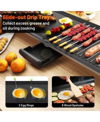 Extra Large Electric Teppanyaki Grill with 2 Cooking Surface Adjustable Temperatures and Drip Tray