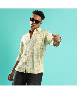 Men's Artistic Foliage Print Button Up Shirt