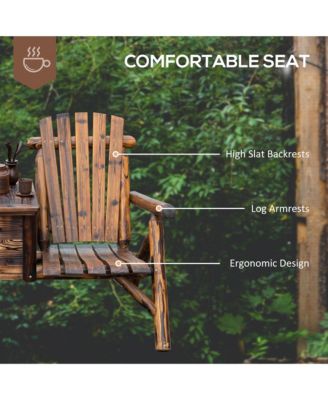 Double Adirondack Chair Loveseat w/ Table & Ice Bucket, Varnished Wood