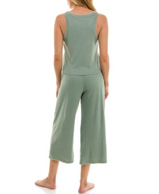 Women's 2-Piece Contrast Binding Sleeveless T-Shirt and Pajama Set