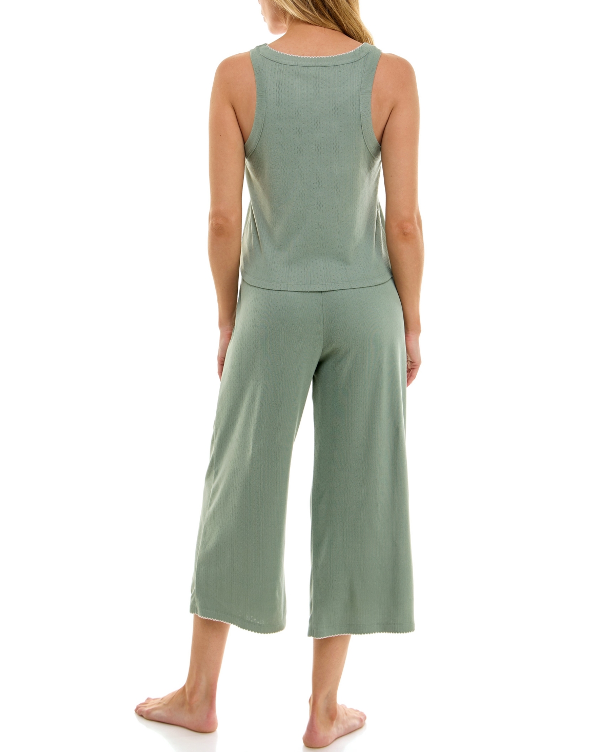 Roudelain Women's 2-piece Contrast Binding Sleeveless T-shirt And Pajama Set In Green
