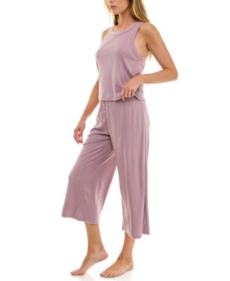 Women's 2-Piece Contrast Binding Sleeveless T-Shirt and Pajama Set