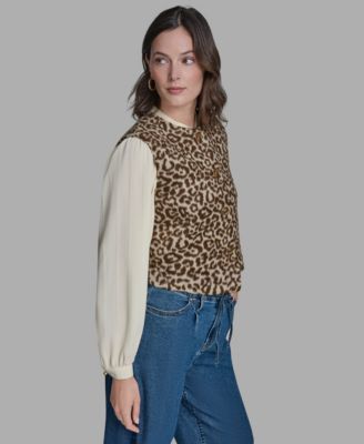 Women's Button Front Leopard Vest Sweater