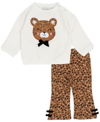 Baby Girl 2-Piece Cheetah Applique Sweatshirt with Flared Leggings Set