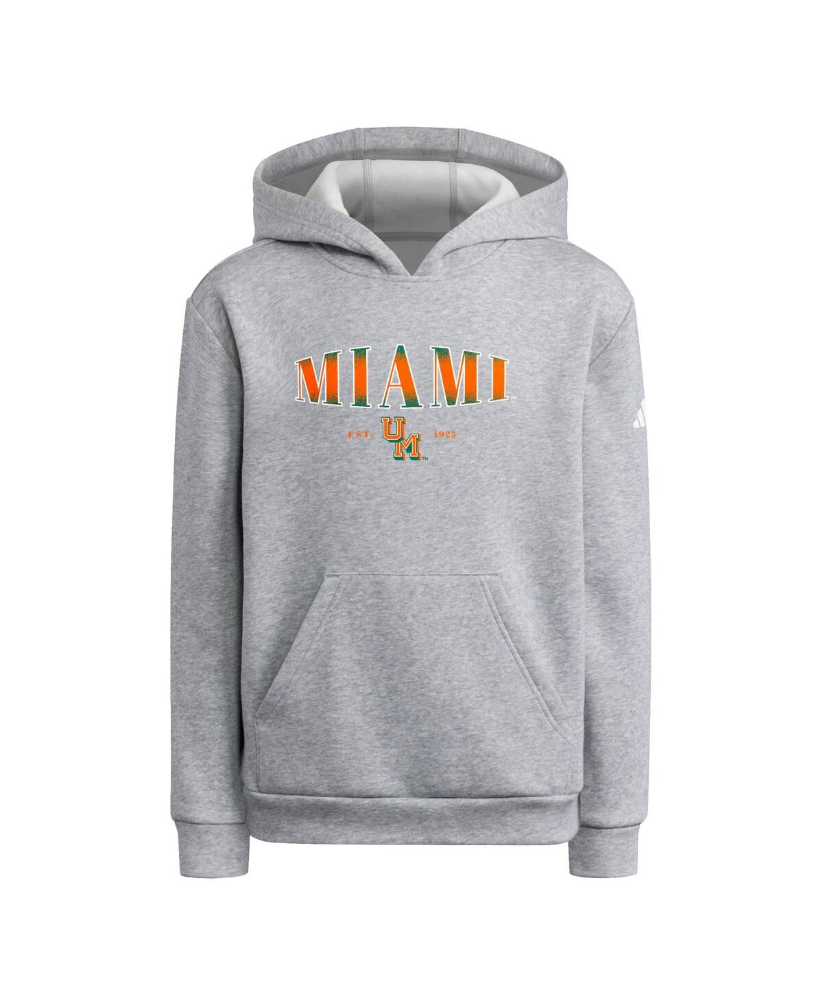 Adidas Originals Big Boys And Girls Heather Gray Miami Hurricanes Puffed Out Pullover Hoodie In Gray