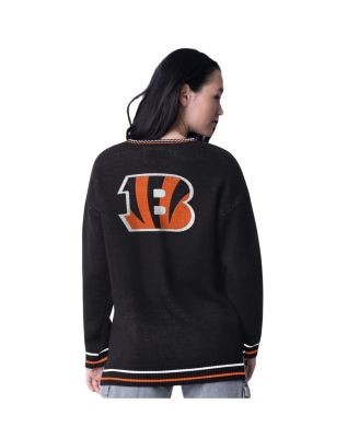 Women's Black Cincinnati Bengals Oversized on the Ball Intarsia Knit Pullover Sweater