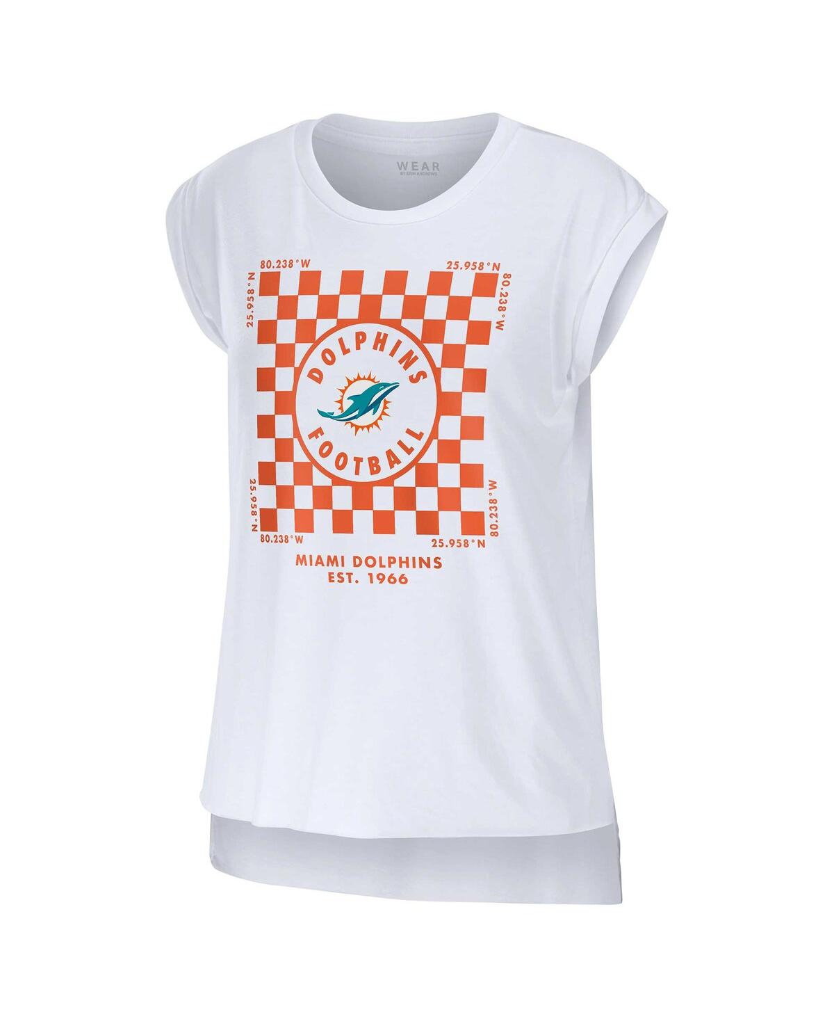 Wear By Erin Andrews Women's White Miami Dolphins Checker Muscle Tank Top In White