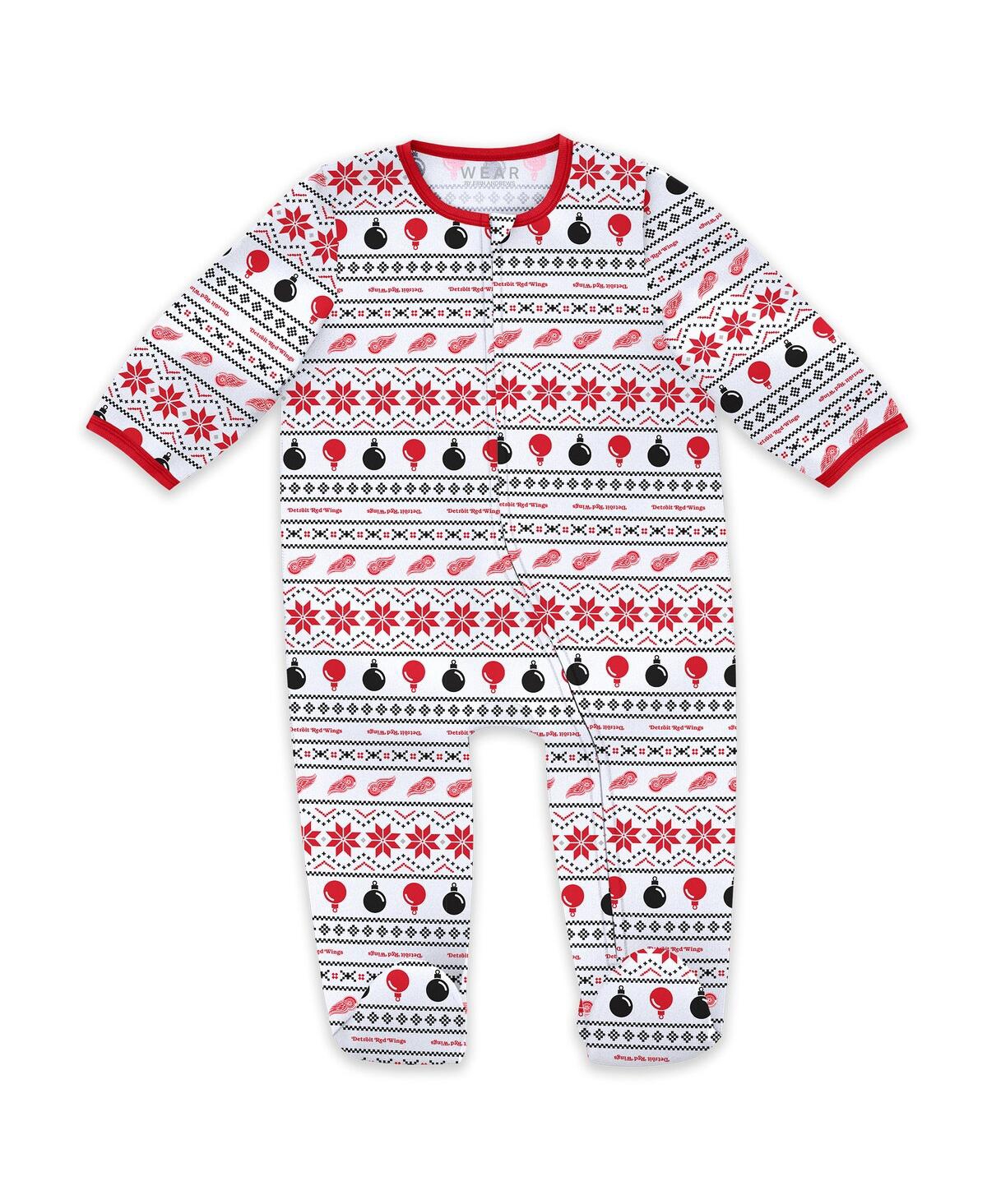 Wear By Erin Andrews Newborn New Jersey Devils Allover Print Full-zip Sleeper With Bib Christmas Set In White
