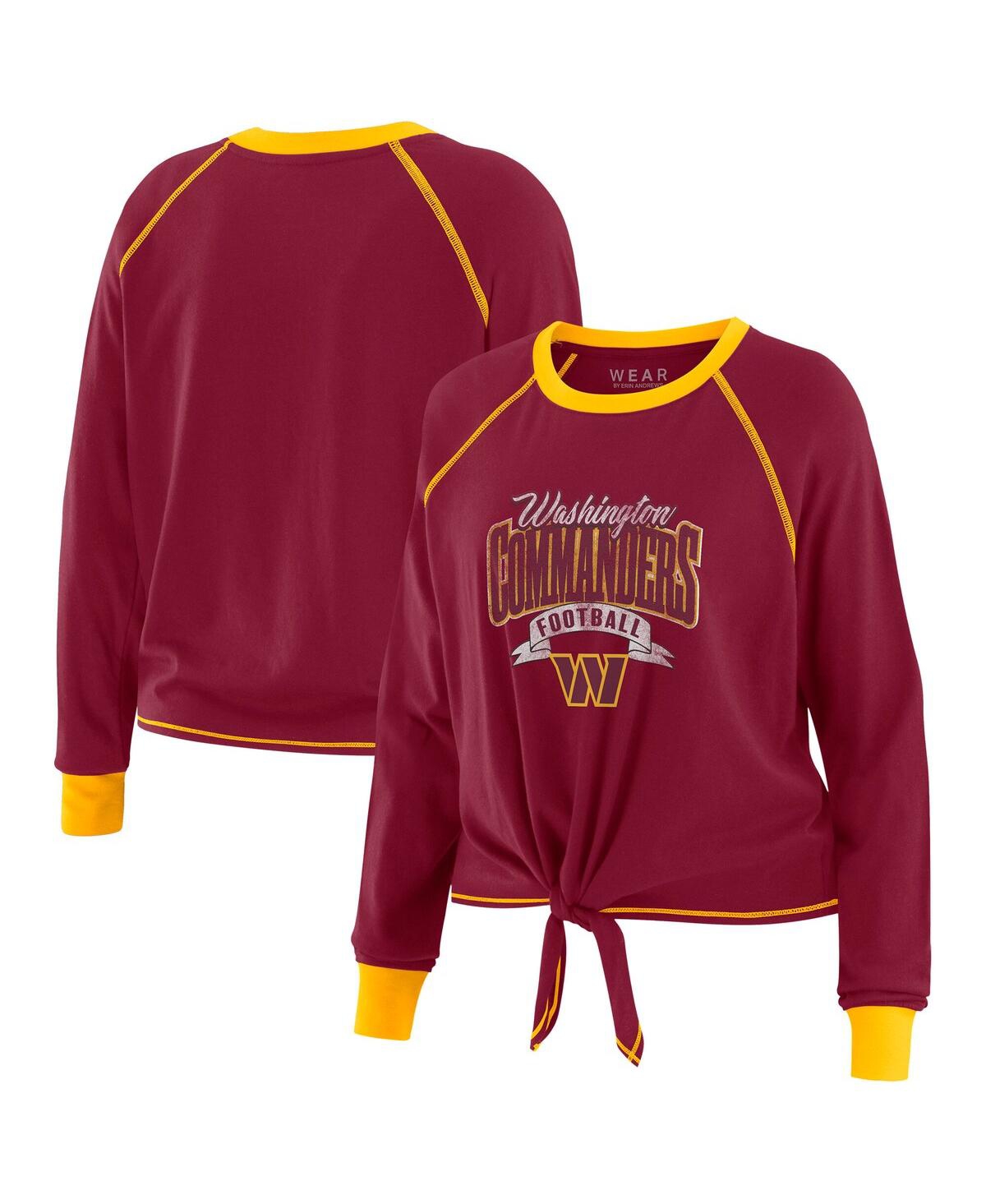 Wear by Erin Andrews Women's Burgundy/Gold Washington Commanders Tie-Front Long Sleeve Top