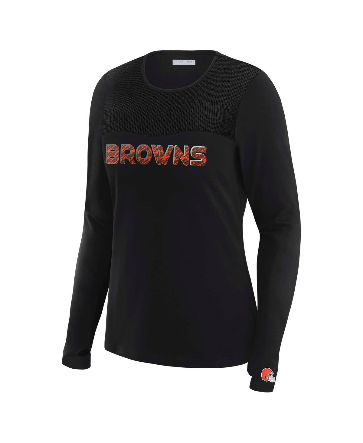 Wear by Erin Andrews Women's x Gracie Hunt Black Cleveland Browns Mesh Panel Long Sleeve T-Shirt