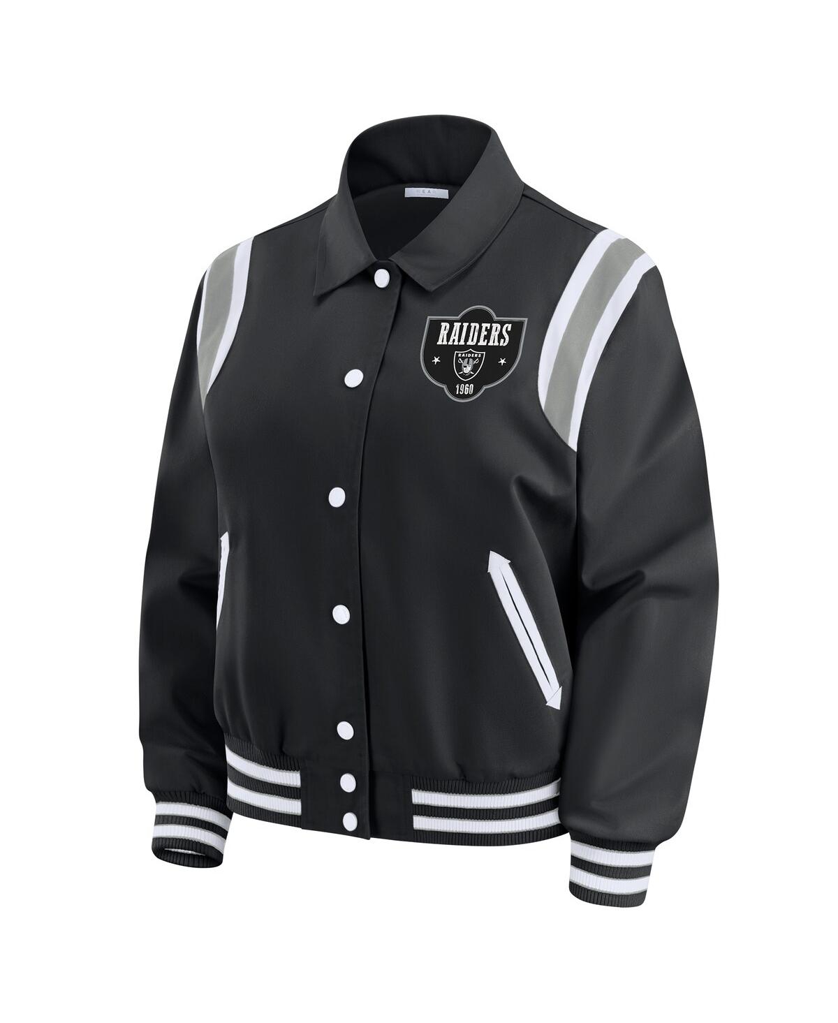 Wear By Erin Andrews Women's Black Las Vegas Raiders Varsity Lightweight Full-snap Jacket In Black