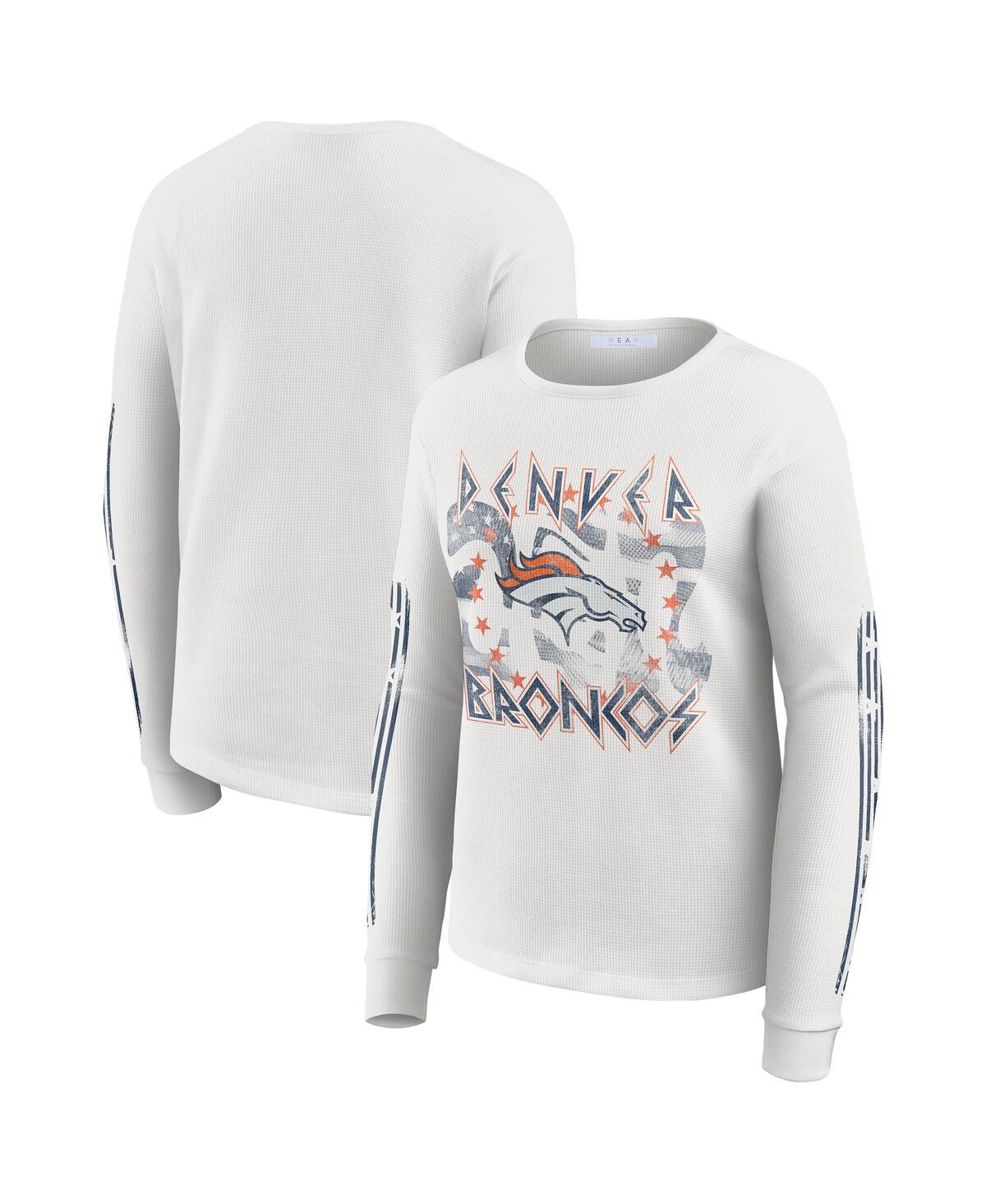 Wear by Erin Andrews Women's White Denver Broncos Graphic Waffle Long-Sleeve T-Shirt
