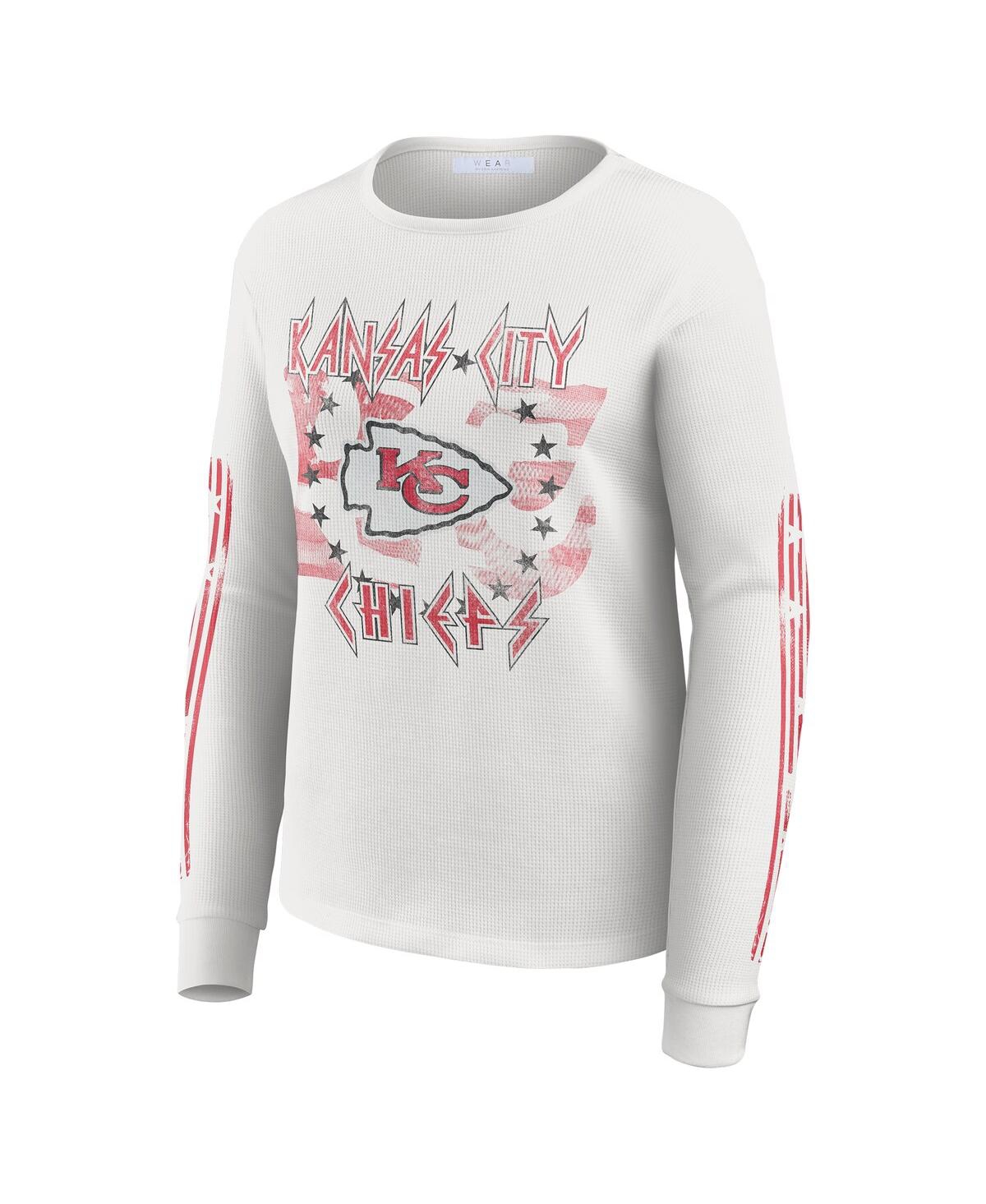 Wear by Erin Andrews Women's White Kansas City Chiefs Graphic Waffle Long-Sleeve T-Shirt