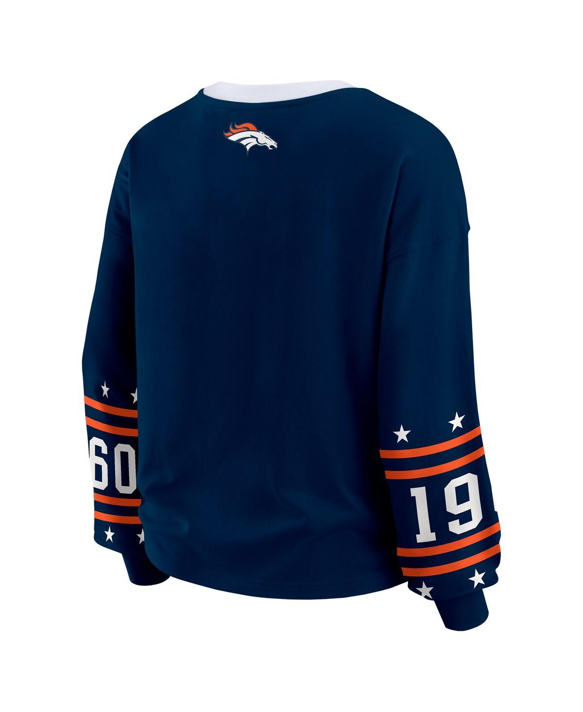 Wear By Erin Andrews Women's Navy Denver Broncos Sport Long-sleeve T-shirt In Blue