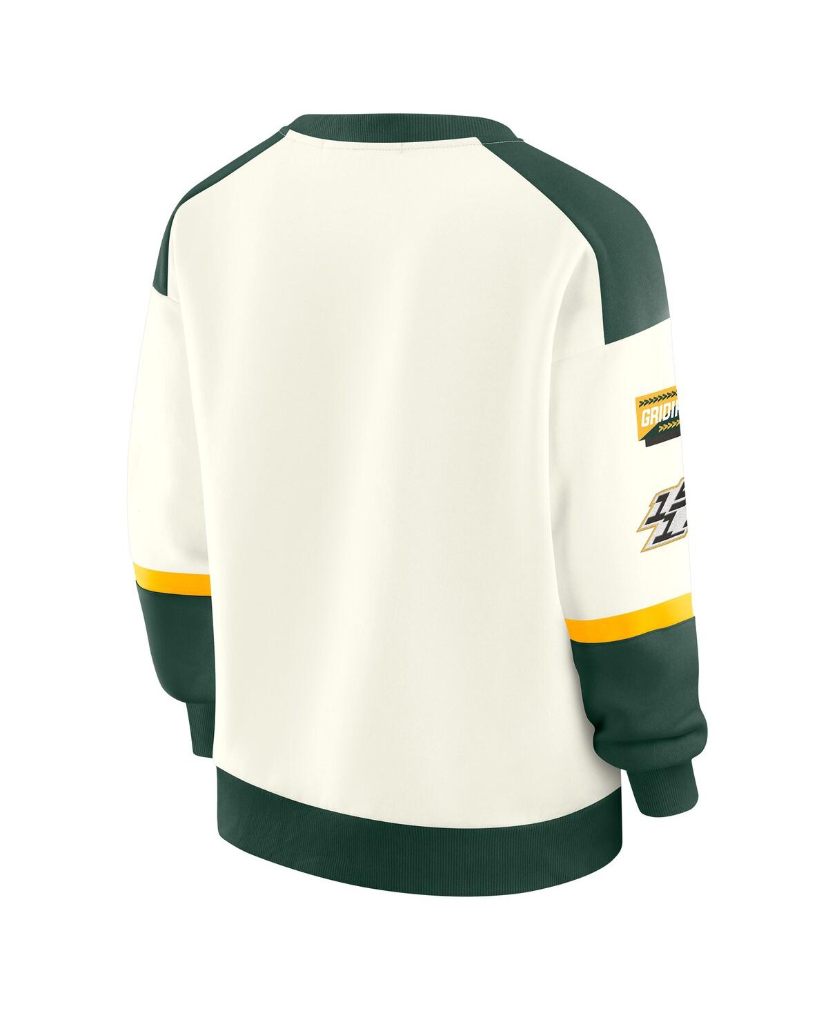 Wear by Erin Andrews Women's Cream Green Bay Packers Racing Crew V-Neck Sweatshirt