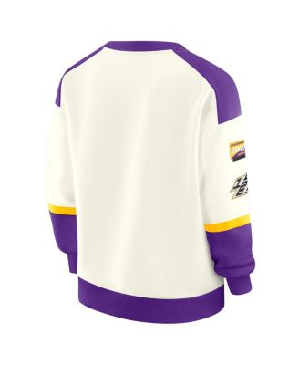 Women's Cream Minnesota Vikings Racing Crew V-Neck Sweatshirt