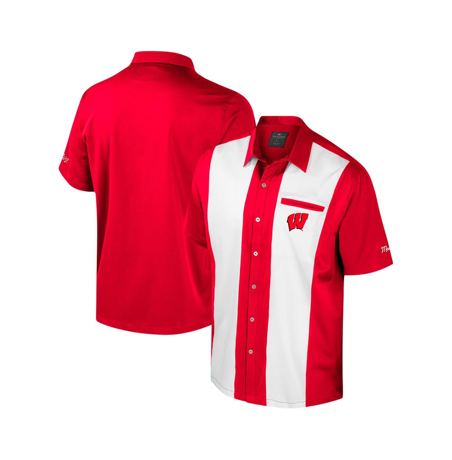 Мужская рубашка Colosseum Red Wisconsin Badgers Strike Bowling Button-Up — фото 1