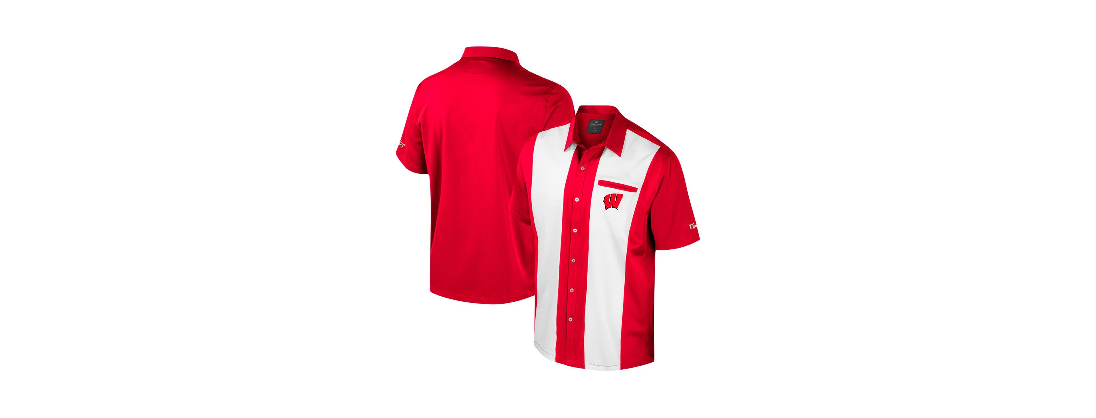 Colosseum Men's Red Wisconsin Badgers Strike Bowling Button-Up Shirt