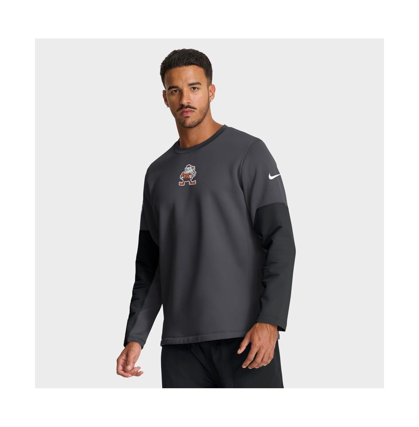 Мужская футболка Nike Anthracite Cleveland Browns Sideline Scripted to Win Performance Long Sleeve — фото 1