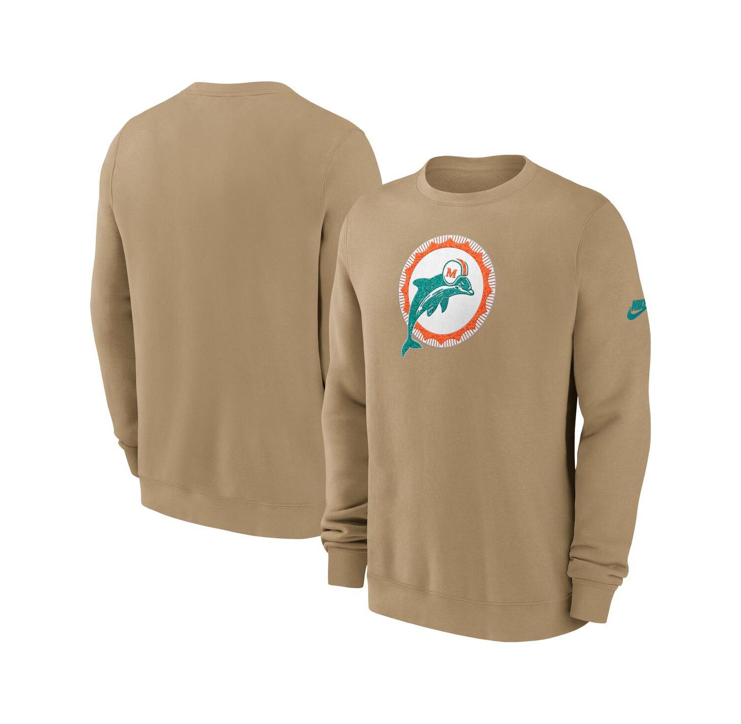 Men's Tan Miami Dolphins Swing Pass Rewind Club Pullover Sweatshirt