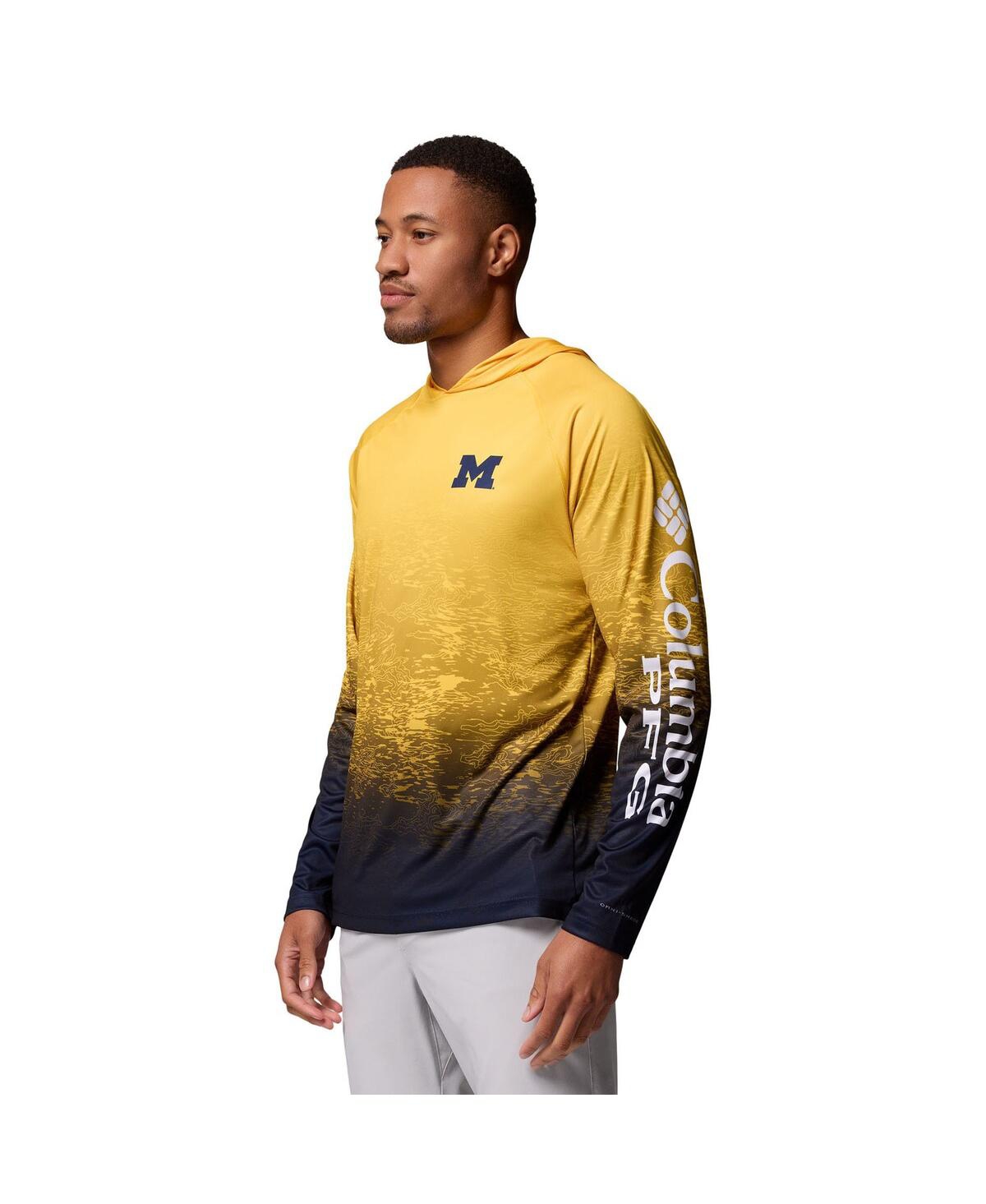 Columbia Men's Maize Michigan Wolverines Pfg Gradient Water Super Terminal Tackle Hoodie Omni-Wick T-Shirt