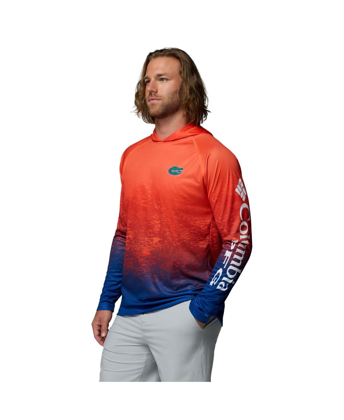 Columbia Men's Orange Florida Gators Pfg Gradient Water Super Terminal Tackle Hoodie Omni-wick T-shirt In Orange