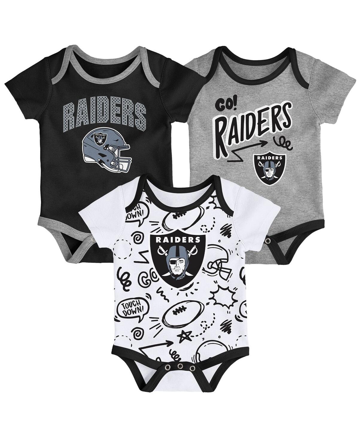 Outerstuff Baby Boys And Girls 3-piece Las Vegas Raiders All Day Play Bodysuit Set In Multi
